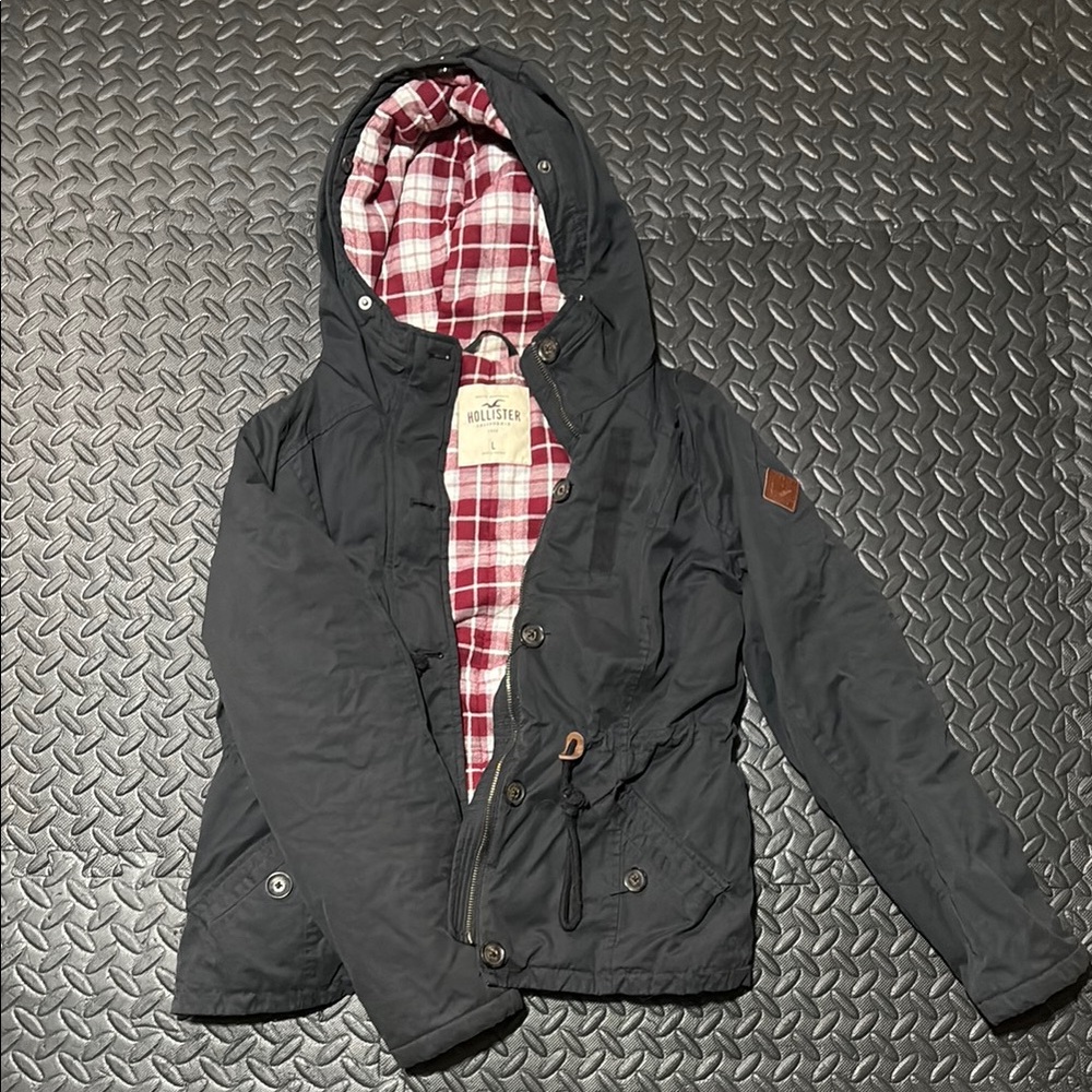 Hollister Black Raincoat with Attached Hood